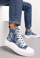 Trampki damskie - Granatowe Trampki z Cholewką za Kostkę w Stylu Denimu Galpena - miniaturka - grafika 1