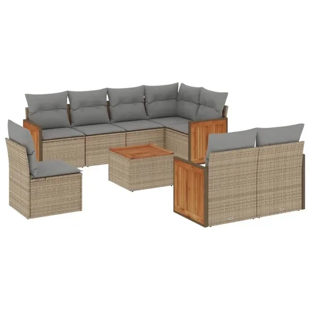 Modułowy zestaw mebli ogrodowych beżowy z poduszkami, rattan PE, 62x62x69