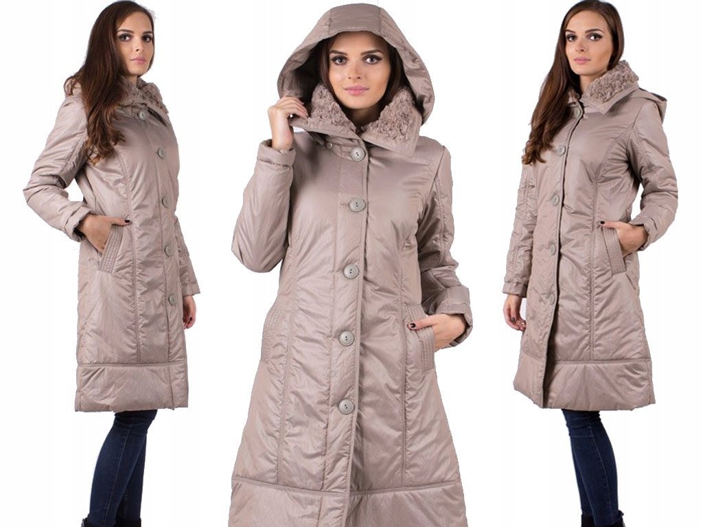 Płaszcz Damski Zimowy Z Kapturem Futro