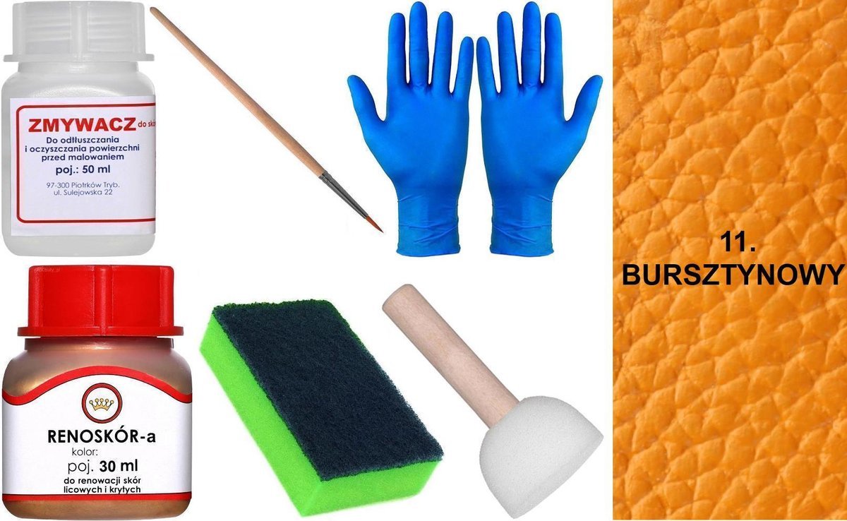 BURSZTYNOWY 11 Renoskór ZESTAW DO RENOWACJI SKÓRY LICOWEJ Farba MIX Zmywacz