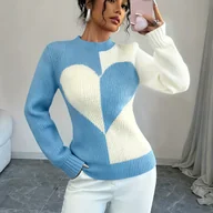 Swetry damskie - TEMU Elegancki Sweter Damski w Biało-Niebieskie Kolory z Asymetrycznym Wycięciem w Kształcie - Ciepły Sweter z Długim Rękawem i Wysokim Kołnierzem na - miniaturka - grafika 1