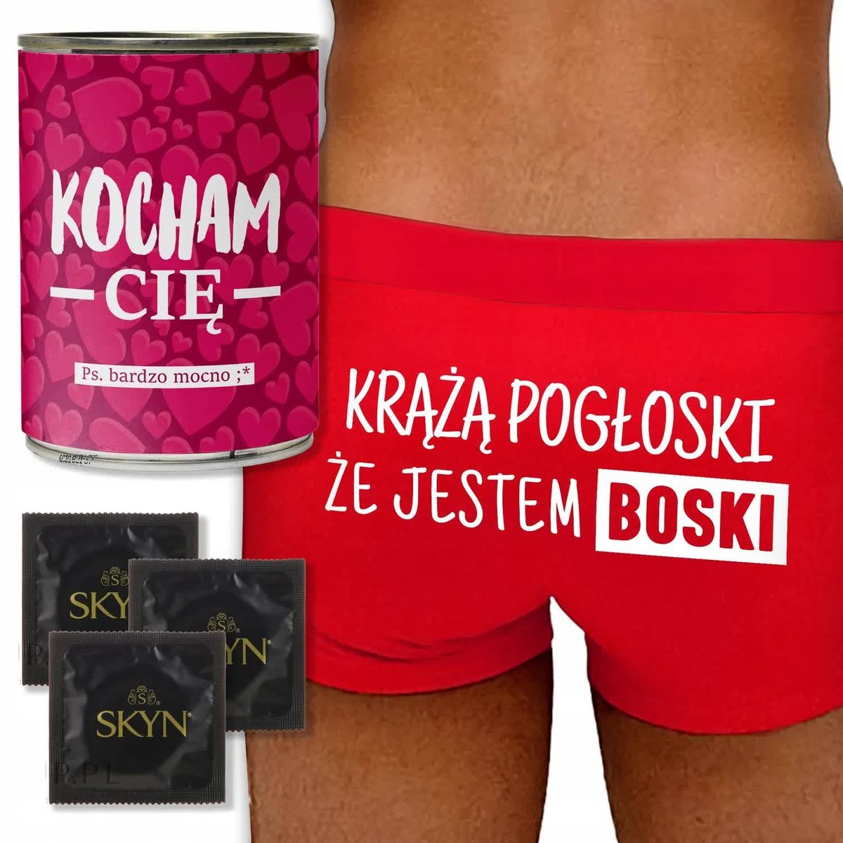 BOKSERKI MESKIE 5 Prezerwatyw Zabawna Puszka PREZENT na WALENTYNKI - L