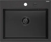Zlewozmywaki - Mexen Oscar zlewozmywak granitowy 1-komorowy 580 x 490 mm, czarny/srebrny metalik, syfon czarny - 6519581000-73-B - miniaturka - grafika 1