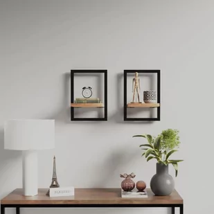 Lumarko Półki ścienne, 2 szt., 25x25x35 cm, lite drewno akacjowe i stal - Półki do salonu - miniaturka - grafika 1