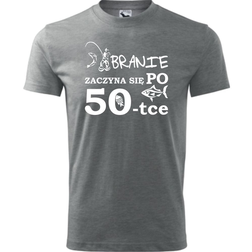 Męska Koszulka Nadruk Branie zaczyna się po 50 Super Prezent na 50 Urodziny ciemnoszary melanż 4XL