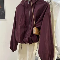 Kurtki damskie - TEMU Kurtka Damska Retro z Kapturem – Lekki Płaszcz Wiatroszczelny na Leto, Zamek Błyskawiczny, Jednokolorowy Design do Wyjść i Na Plażę, - miniaturka - grafika 1