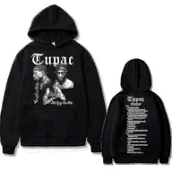 Swetry męskie - Raper Tupac 2pac Hip Hop Bluza z kapturem Moda męska Mężczyźni Kobiety Oversize Sweter Męski czarny streetwear Mężczyzna Bluza vintage czarny Q0141 S - miniaturka - grafika 1
