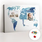 Tablice i flipcharty - Szkolna Tablica korkowa 60x40 cm, Kolorowe Pinezki, wzór Mapa świata - miniaturka - grafika 1