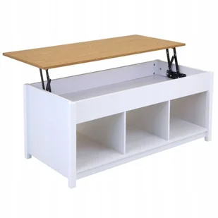 Stolik kawowy ze schowkiem, podnoszony blat, 105x50x48-62 cm, biały, brąz - Ławy i stoliki kawowe - miniaturka - grafika 1