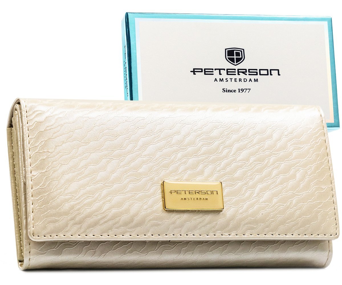 Biały portfel damski skóra naturalna i eko PETERSON duży klasyczny na zatrzask rfid stop modny elegancki