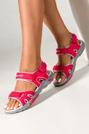 Sandały damskie - Czerwone sandały damskie sportowe na rzep bieżnikowana podeszwa szare wstawki Casu RS2907-7W-40 - miniaturka - grafika 1