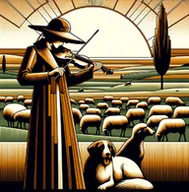 Ikony i obrazy sakralne - Krajobraz z owczarkiem w stylu Art déco - miniaturka - grafika 1