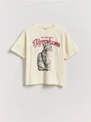 Koszulki dla dziewczynek - Reserved - T-shirt z haftowanym napisem - złamana biel - miniaturka - grafika 1