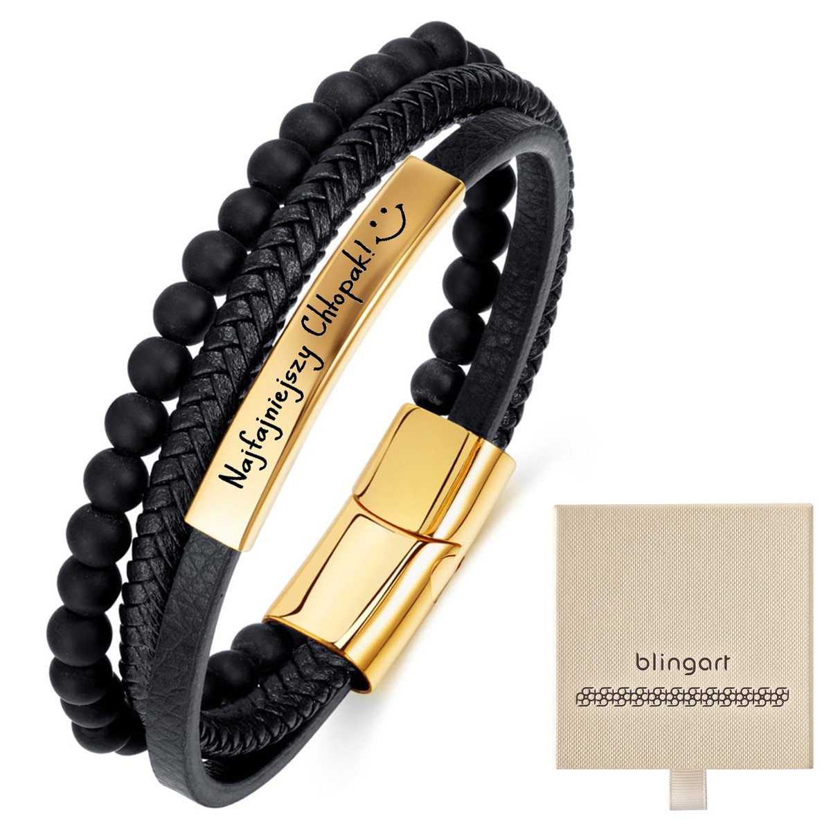 Bransoletka z GRAWEREM SKÓRZANA męska potrójna KOR