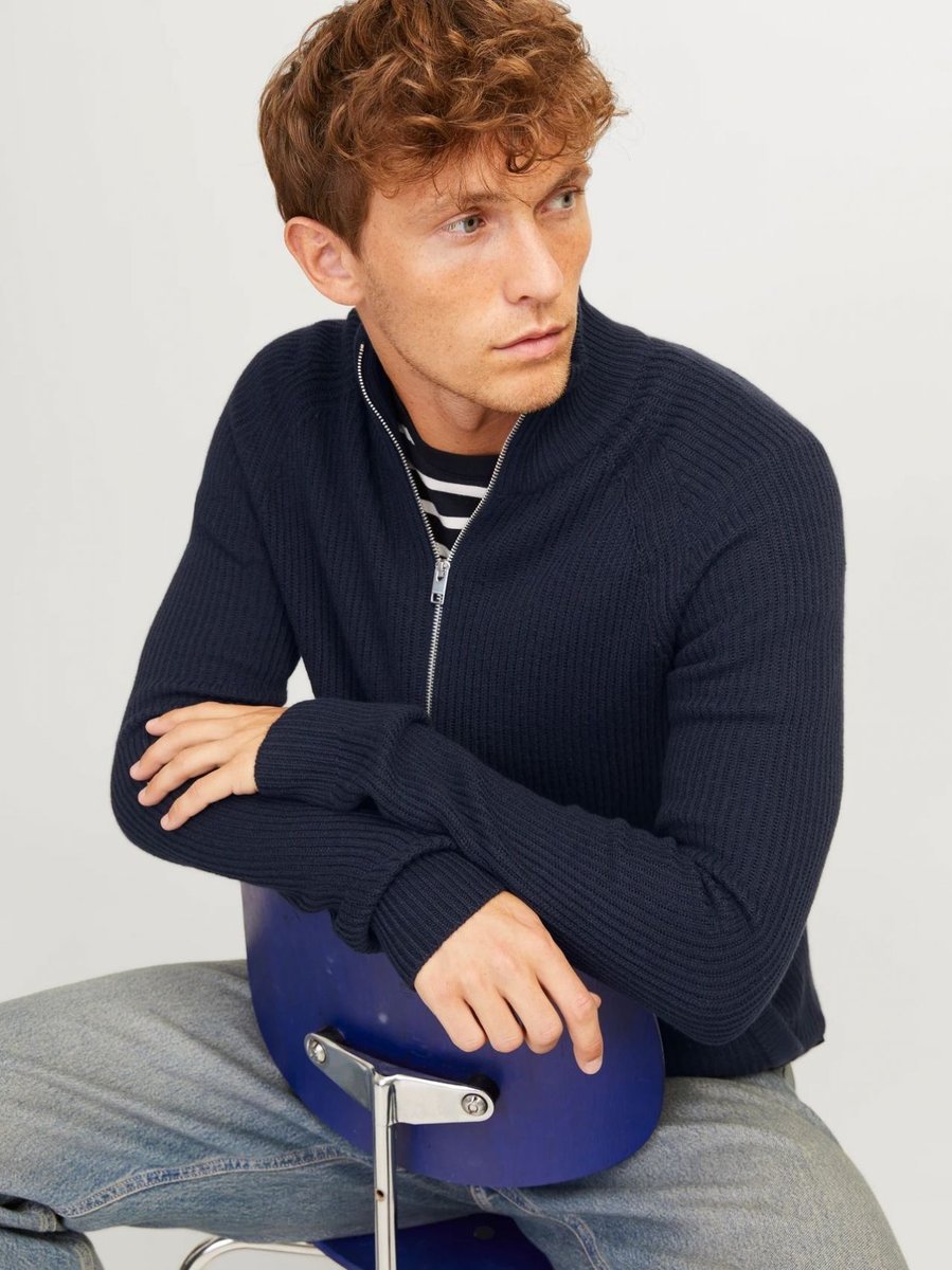 maglie uomo jack and jones 12258474 pannel knit navy blazer