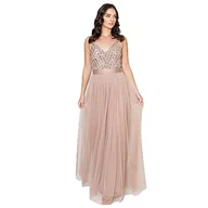 Sukienki - Maya Deluxe Damska sukienka maxi Maya bez rękawów w paski zdobiona sukienka maxi na studniówkę, taupe Blush, 12 - miniaturka - grafika 1