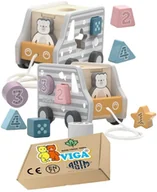 Zabawki sensoryczne - DREWNIANY SAMOCHODZIK autobus SORTER Autko na sznurku do ciągnięcia VIGA 24m+ monstessori - miniaturka - grafika 1