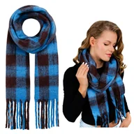 Apaszki i szaliki damskie - Szalik Zimowy Niebieski Duży Puszysty z Frędzlami Przyjemny Ciepły Wygodny - miniaturka - grafika 1