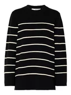 Swetry damskie - SELECTED FEMME Damski sweter z dzianiny oversize, Czarne/paski: brzoza, XL - miniaturka - grafika 1