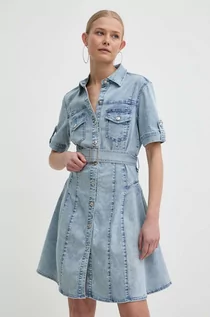 Sukienki - Morgan sukienka jeansowa RIXES kolor niebieski mini rozkloszowana RIXES - grafika 1