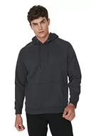 Bluzy męskie - Trendyol Męska bluza z kapturem, gładka, oversize, antracyt, melanż, S, Antracytowy melanż, S - miniaturka - grafika 1
