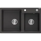 Zlewozmywaki - Mexen Tomas zlewozmywak granitowy 2-komorowy 800 x 500 mm, czarny nakrapiany, syfon chrom - miniaturka - grafika 1