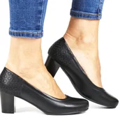 Półbuty damskie - Czółenka Półbuty Na Obcasie Sergio Leone 409 Czarne - miniaturka - grafika 1