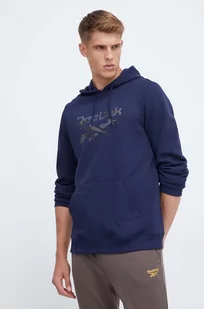 Reebok bluza męska kolor granatowy z kapturem z nadrukiem - Bluzy męskie - miniaturka - grafika 1