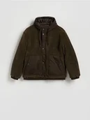 Kurtki męskie - Reserved - Kurtka sherpa z kapturem - ciemnobrązowy - miniaturka - grafika 1