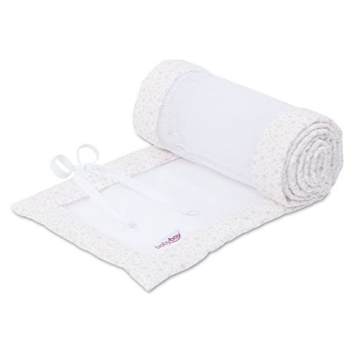 babybay Ochraniacz siatkowy pasuje do modeli Maxi, Boxspring, Comfort i Comfort Plus, białe błyszczące gwiazdki, różowe