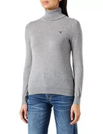 Swetry damskie - GANT Damski sweter MD. Extrafine Lambswool Rollneck Pulower, szary melanż, XXL - miniaturka - grafika 1