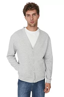 Swetry męskie - Trendyol Męski kardigan z dzianiny o regularnym kroju z dekoltem w serek, szary, XL, szary, XL - grafika 1