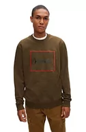 Bluzy męskie - HUGO Męska bluza Delery z bawełny Terry z logo w czerwonej oprawie, Dark Green303., M - miniaturka - grafika 1