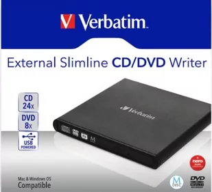 Verbatim DVD Rewriter Slim extern USB2.0 Czarny, incl. data Burning oprogramowanie Mobile 98938 - Napędy optyczne - miniaturka - grafika 1