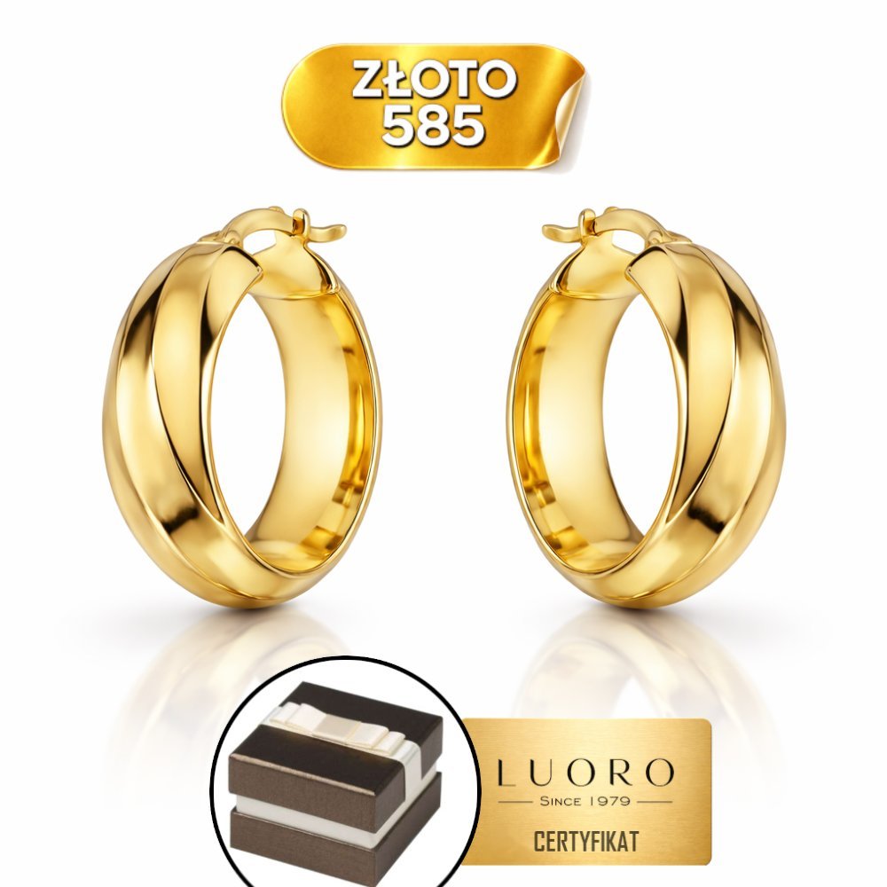 KOLCZYKI ZŁOTE 585 14K KOŁA GŁADKIE ZDOBIONE 20 MM ANGIELSKIE ZAPIĘCIE