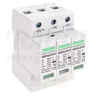 Ogranicznik przepięć DC, T2, klasy C, wymienne wkładki 1200V In:20kA Imax40kA Up:4kV - Akcesoria do kolektorów i fotowoltaiki - miniaturka - grafika 1