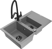Zlewozmywaki z baterią - Mexen Gaspar zlewozmywak granitowy 1,5-komorowy z ociekaczem i baterią kuchenną Duo, szary - 6507-71-671701-70-B - miniaturka - grafika 1