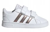 Buty dla dziewczynek - 25 Buty Dziecięce Adidas Białe Złote Rzepy EF0116 - miniaturka - grafika 1