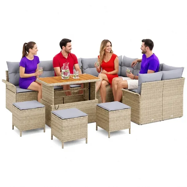 Zestaw Ogrodowy Modułowy, 5-częściowy, Beżowo-Jasnoszary, Rattan