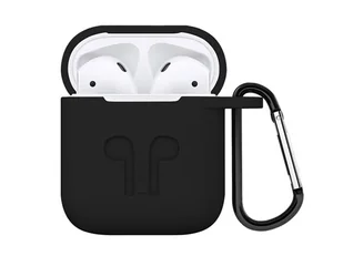 Apple 4kom.pl Etui do AirPods silikonowe czarne + karabińczyk uniwersalny - Akcesoria do słuchawek - miniaturka - grafika 1