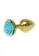 Korki analne - Boss Series Jewellery Gold Plug Rose Light Blue - Korek analny z ozdobnym kwiatem Niebieski  << DYSKRETNIE   |   DOSTAWA 24h   |  GRATISY - miniaturka - grafika 1