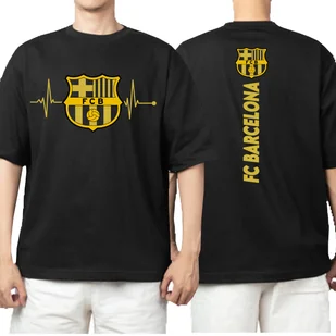 KOSZULKA FC BARCELONA LINIA ŻYCIA ZŁOTY NADRUK PRZÓD TYŁ XL 3462 CZARNY - Koszulki męskie - miniaturka - grafika 1