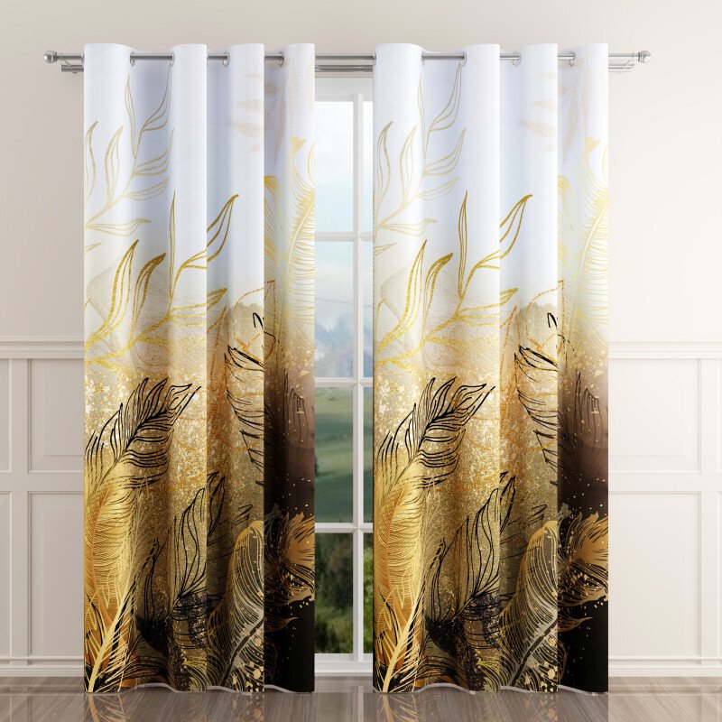 Zasłona gotowa tkanina drukowana Pióra Czerń 150x250cm 150 x 250 [cm]