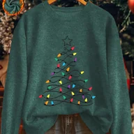 Swetry damskie - TEMU Sweter damski z nadrukiem choinki - Casual pulower z okrągłym dekoltem w wielokolorowe wzory i ozdoby (różowy/zielony/żółty/czerwony), przytulny - miniaturka - grafika 1
