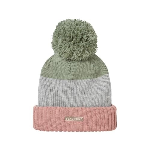 SEALSKINZ Flitcham wodoodporna czapka z pomponem na zimną pogodę granatowa/szara/oliwkowa czapka unisex, Różowy/zielony/szary, S-M