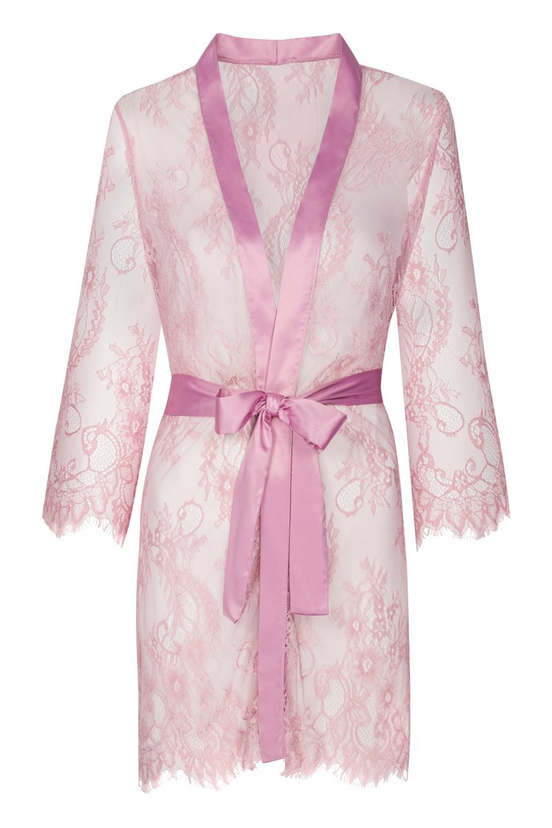 Damski koronkowy szlafrok Sheer Pink, rozmiar S/M