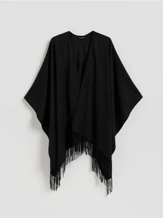 Reserved - Poncho z frędzlami - czarny - Swetry damskie - miniaturka - grafika 1