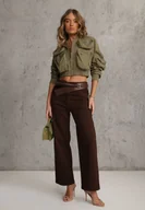 Spodnie damskie - Ciemnobrązowe Szerokie Jeansy High Waist z Bawełny Physossia - miniaturka - grafika 1