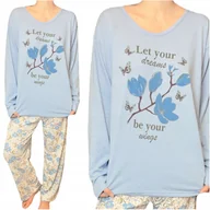 Piżamy damskie - Piżama damska z długim rękawem niebieska magnolia 4XL - miniaturka - grafika 1