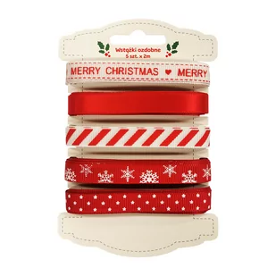 Zestaw wstążek świątecznych czerwono-białe, 5 szt - Opakowania i torebki na prezenty - miniaturka - grafika 1
